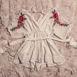 Rose embroidered romper